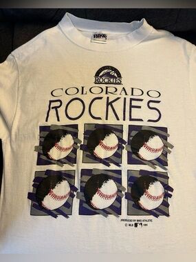 Vintage Colorado Rockies 1991 MLB T-Shirt Bike Athletic White Graphic Tee Size M